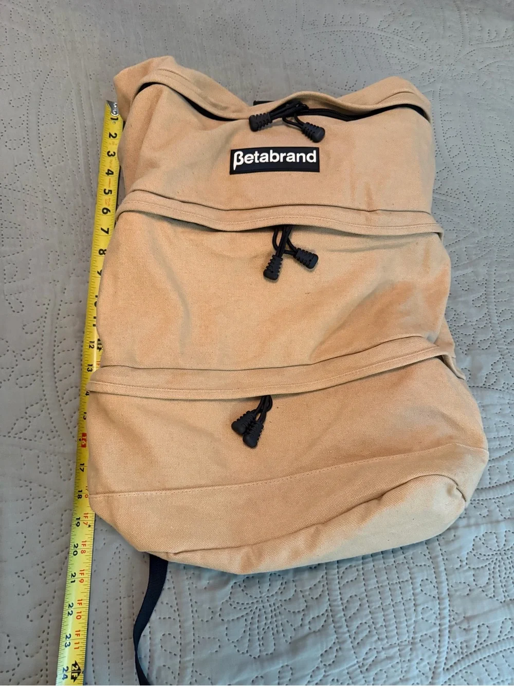 Betabrand Khaki Roll-Top Canvas Backpack with Multiple Zips